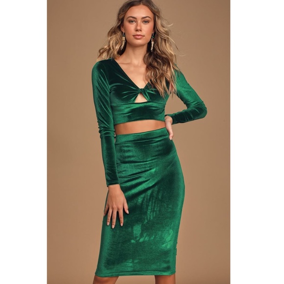 Lulus Dresses & Skirts - My All Forest Green Velvet Two-Piece Dress